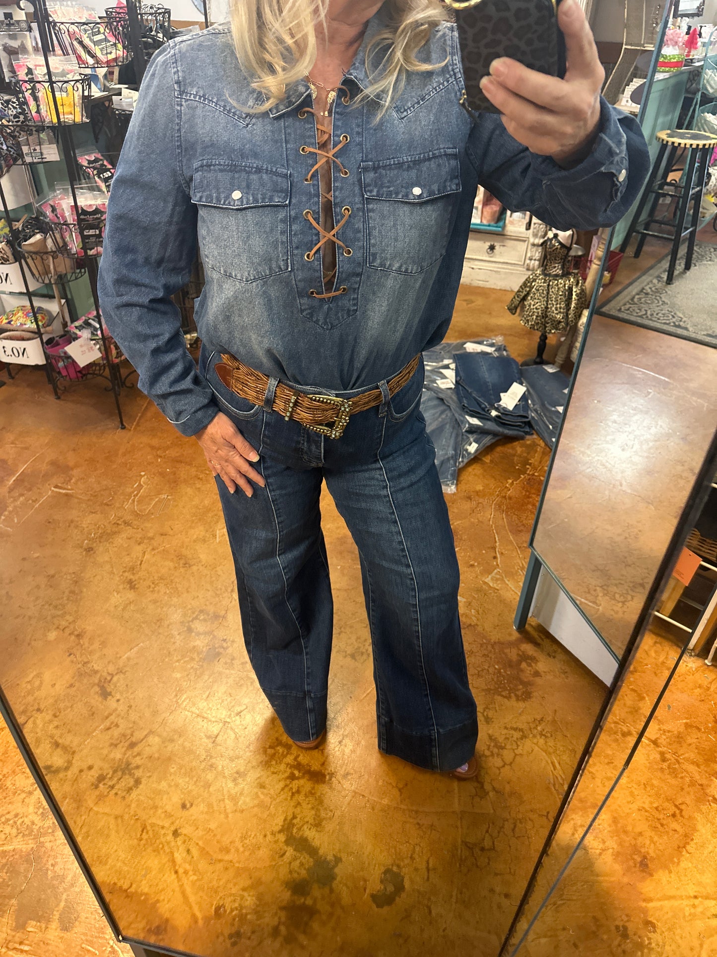 Lariat denim top