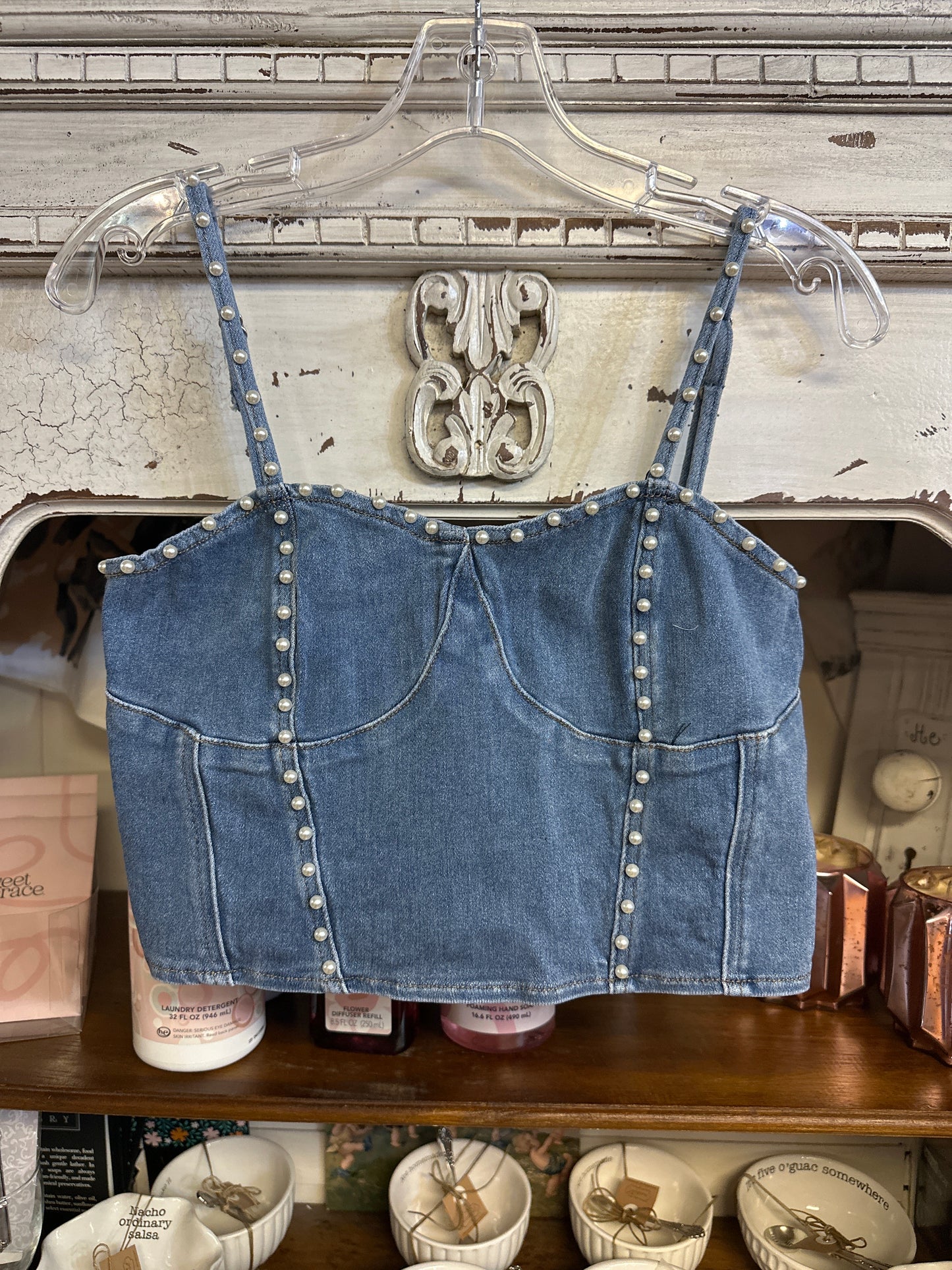 Denim & pearls tank