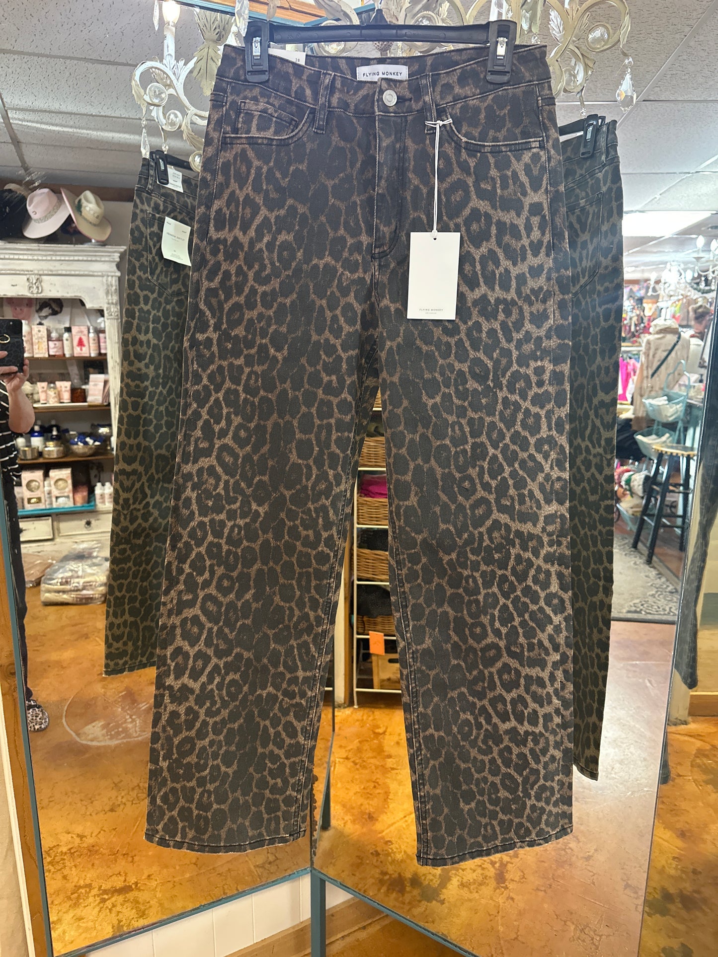Leopard denim straight leg