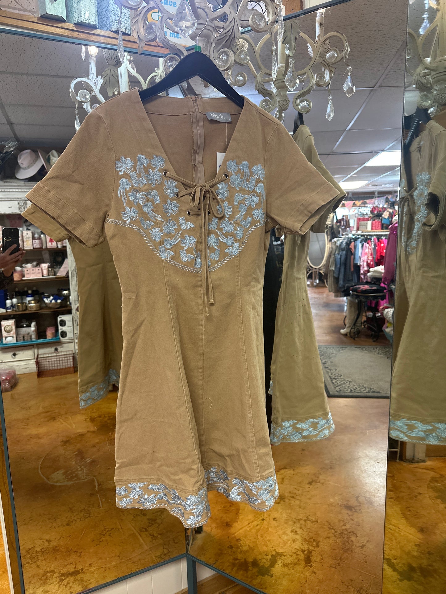 Embroidered denim dress