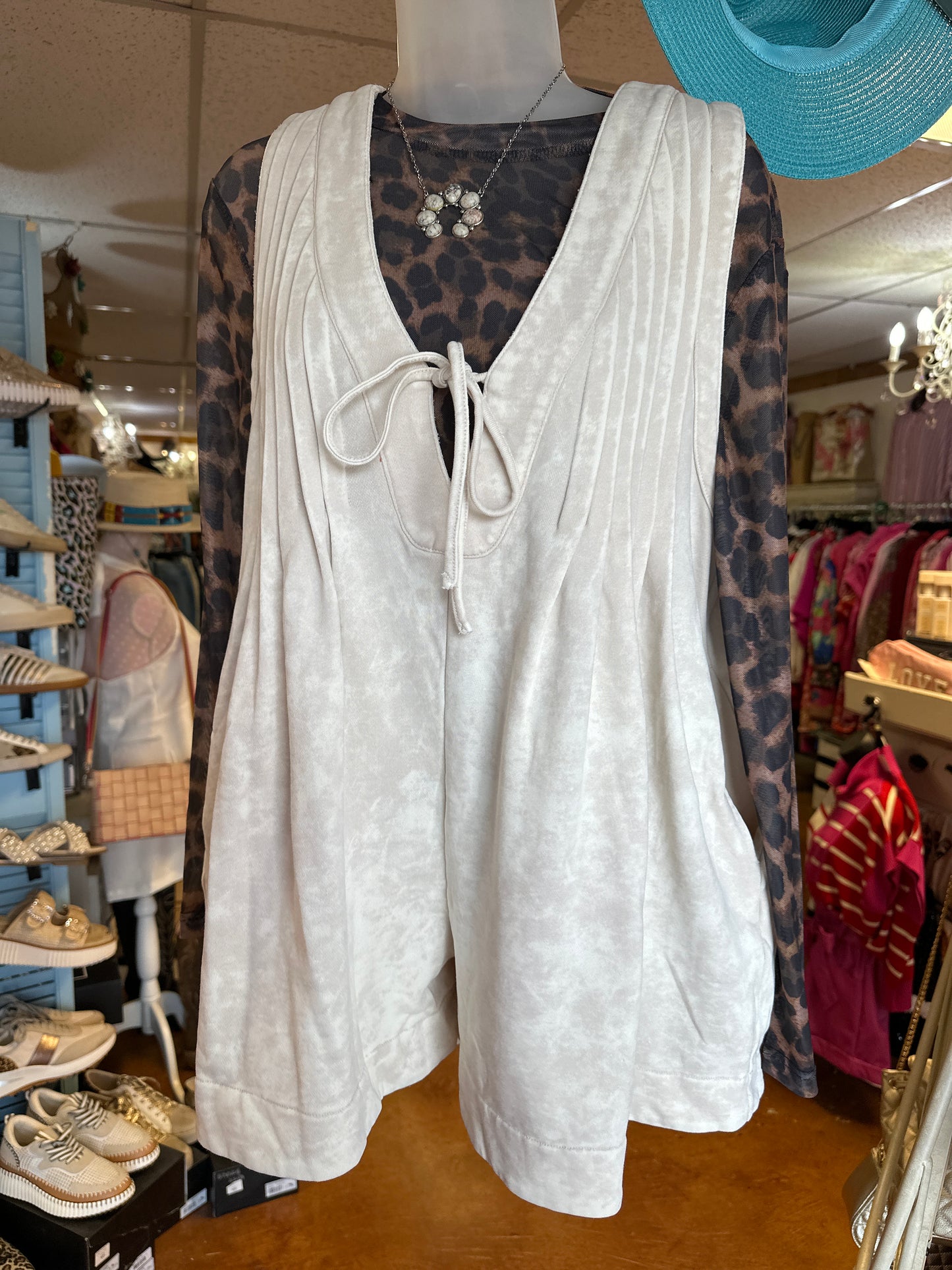 Denim Romper with tie