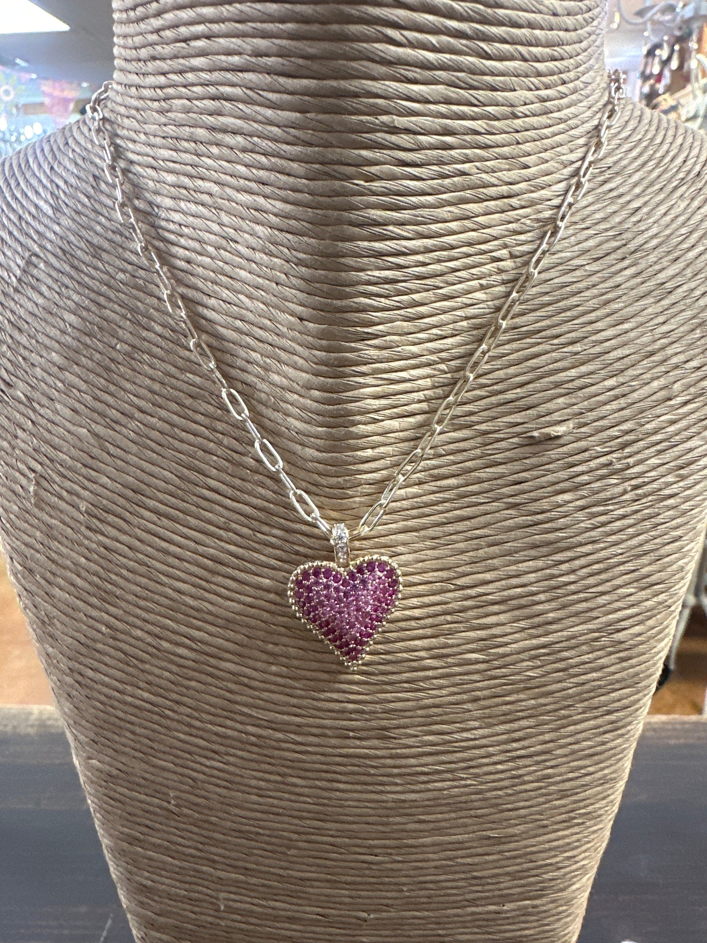 Pink pavade heart necklace
