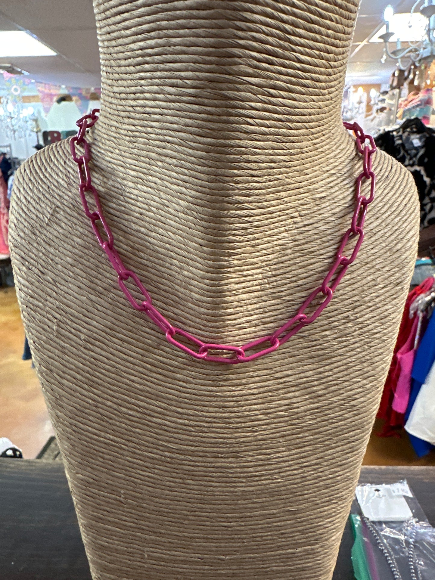 Pink paper clip necklace
