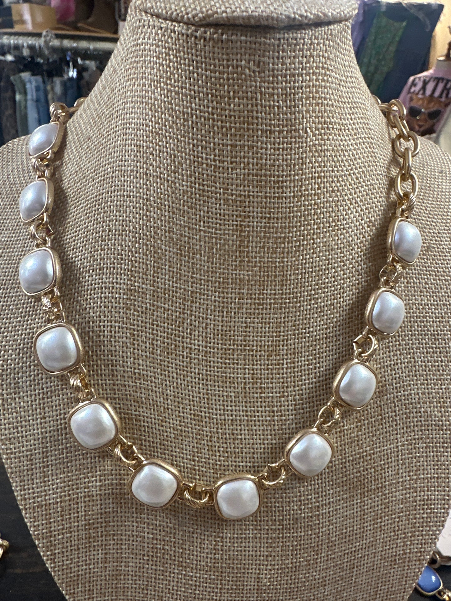 Cobalt & pearl gold necklace