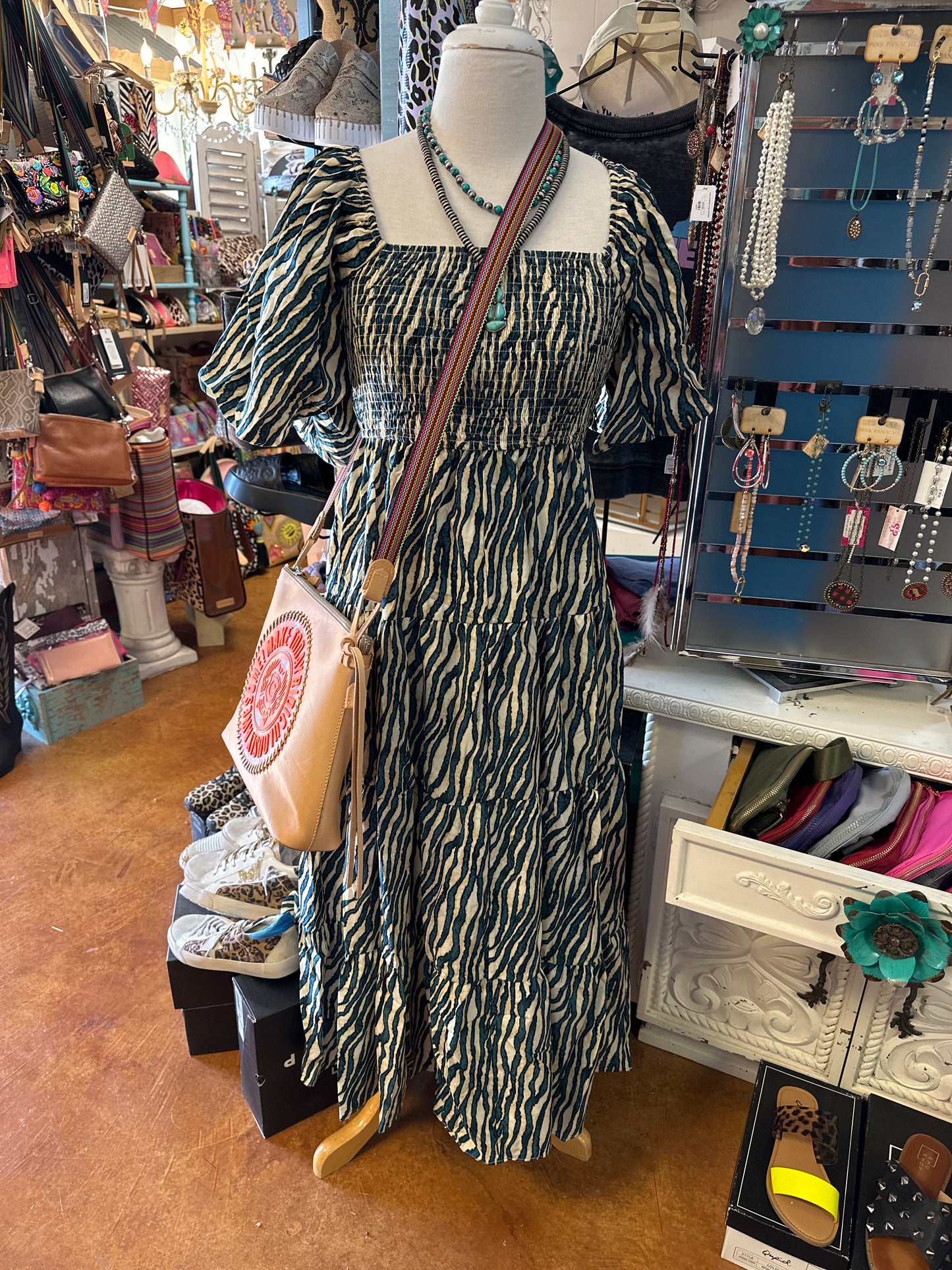 Turquoise Zebra midi dress