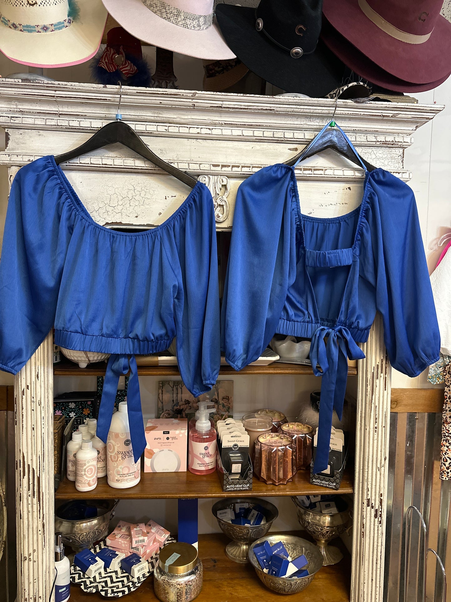 Blue satin crop