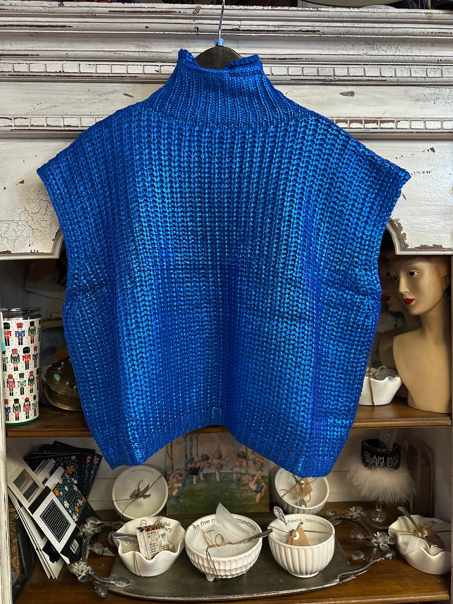 Blue metallic sweater