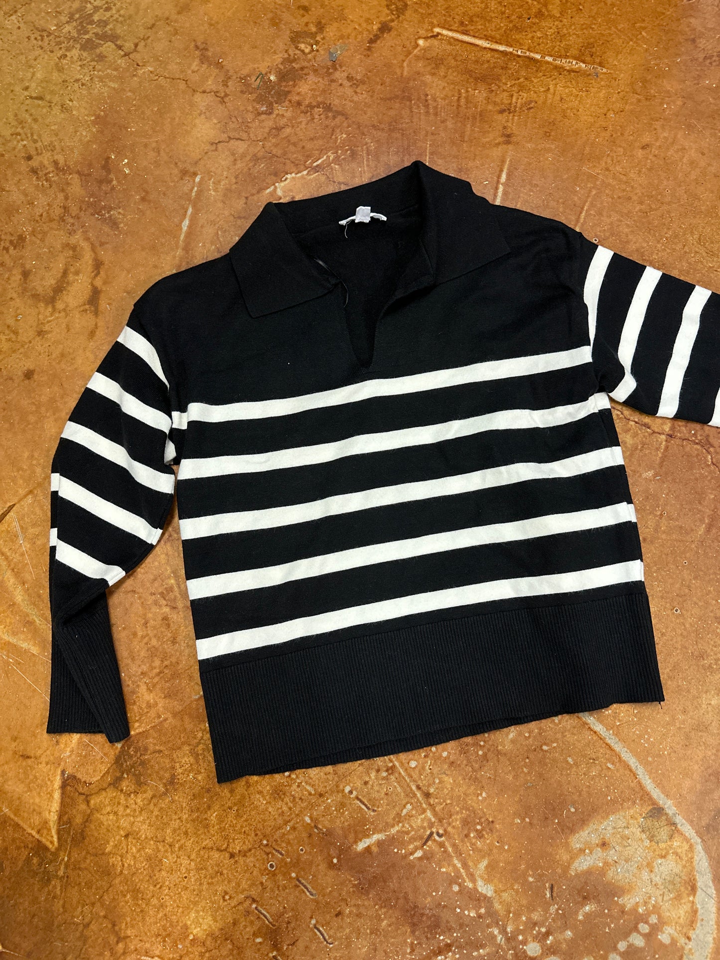 Black striped collared sweater