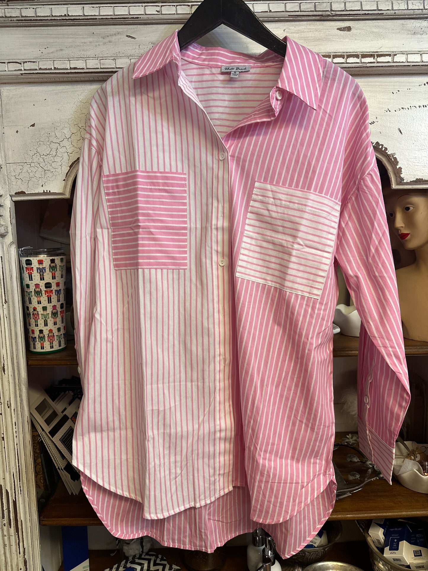 Striped pink button up