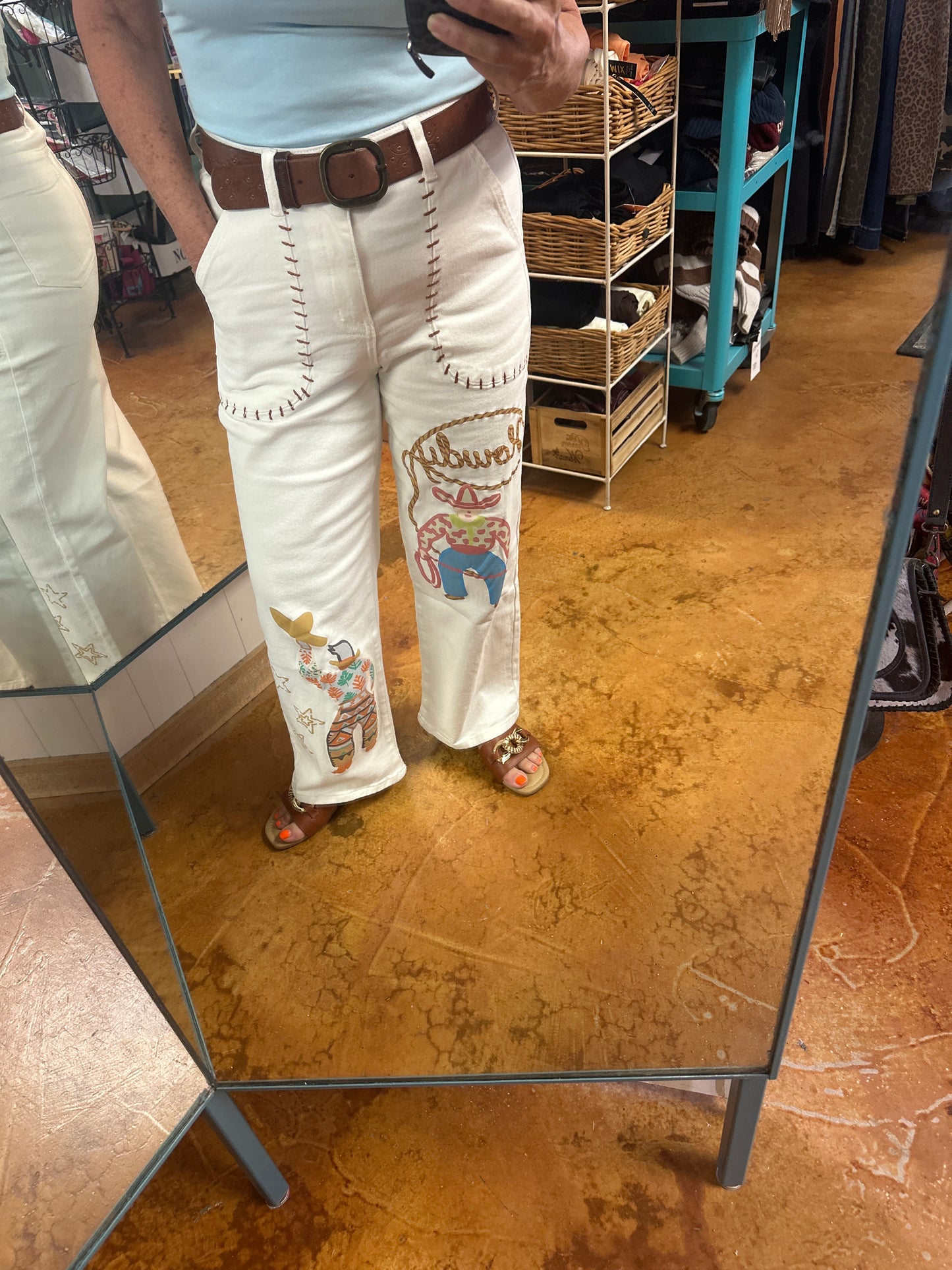 White cowboy pants