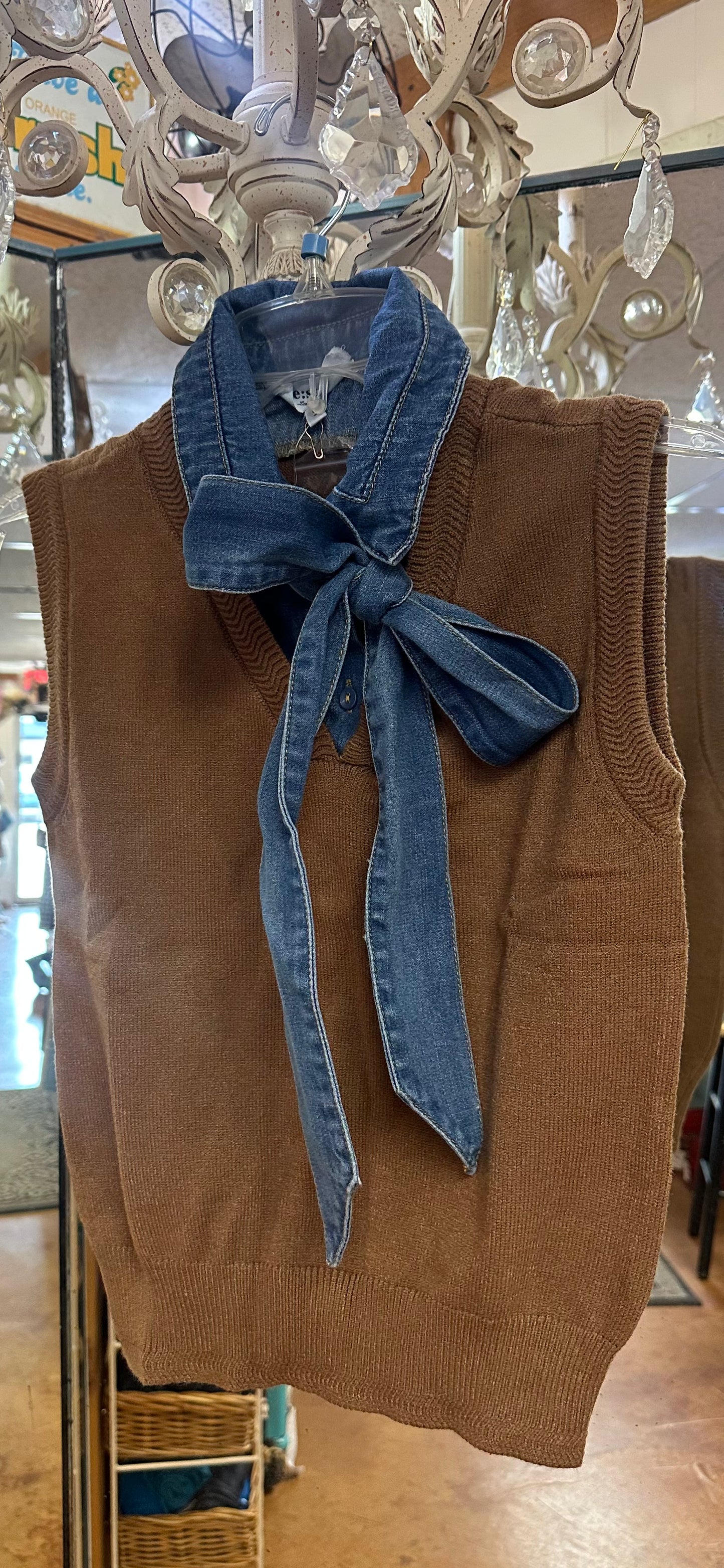 Denim tie vest