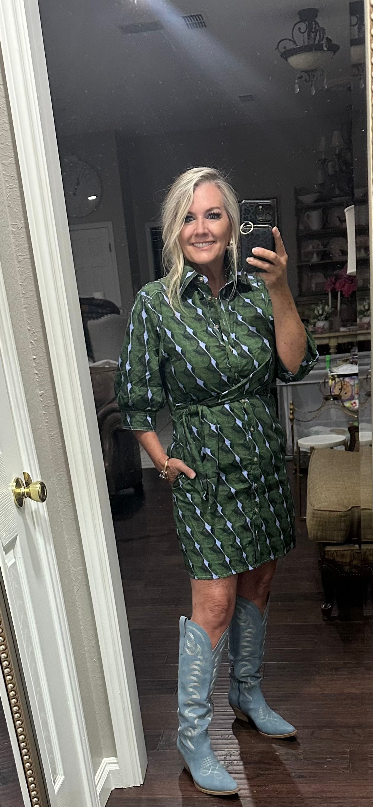 Green geo dress
