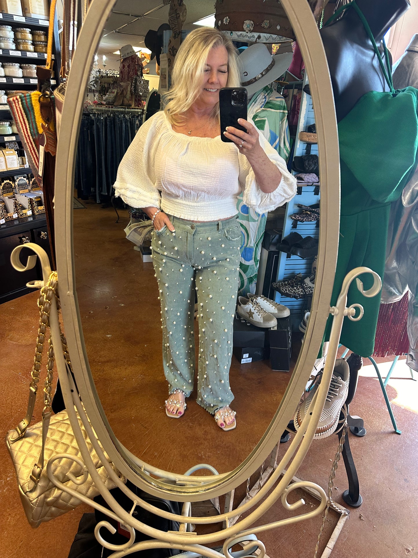 Pearl sage denim jeans