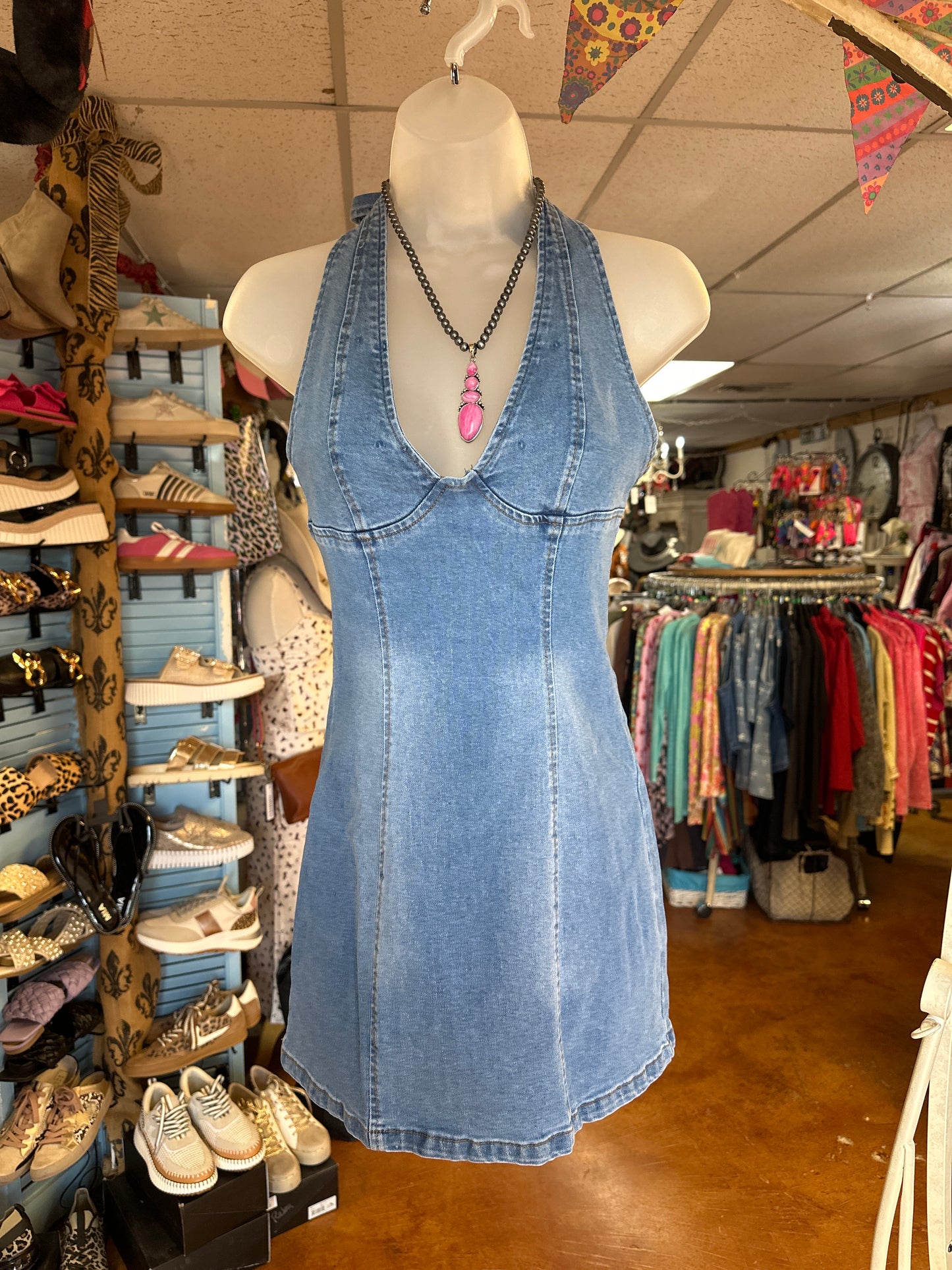 Halter denim dress
