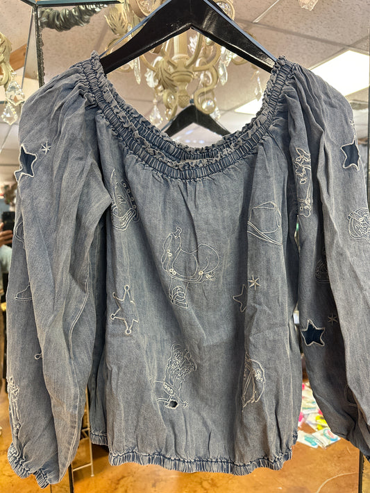 Off the shoulder denim
