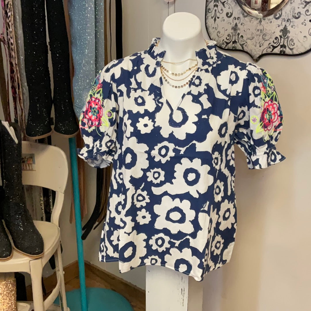 Blue poppy w neon embroidery