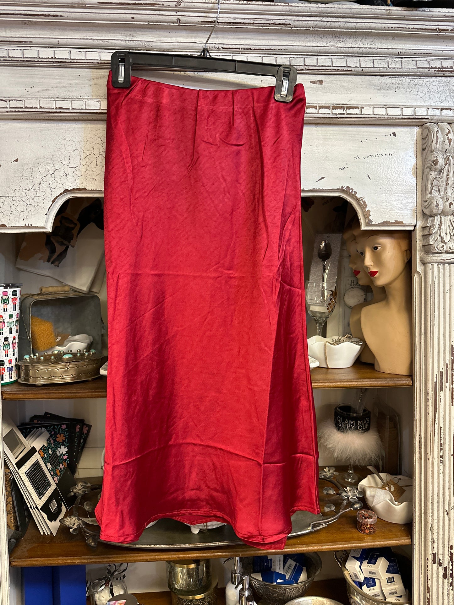 Red satin skirt