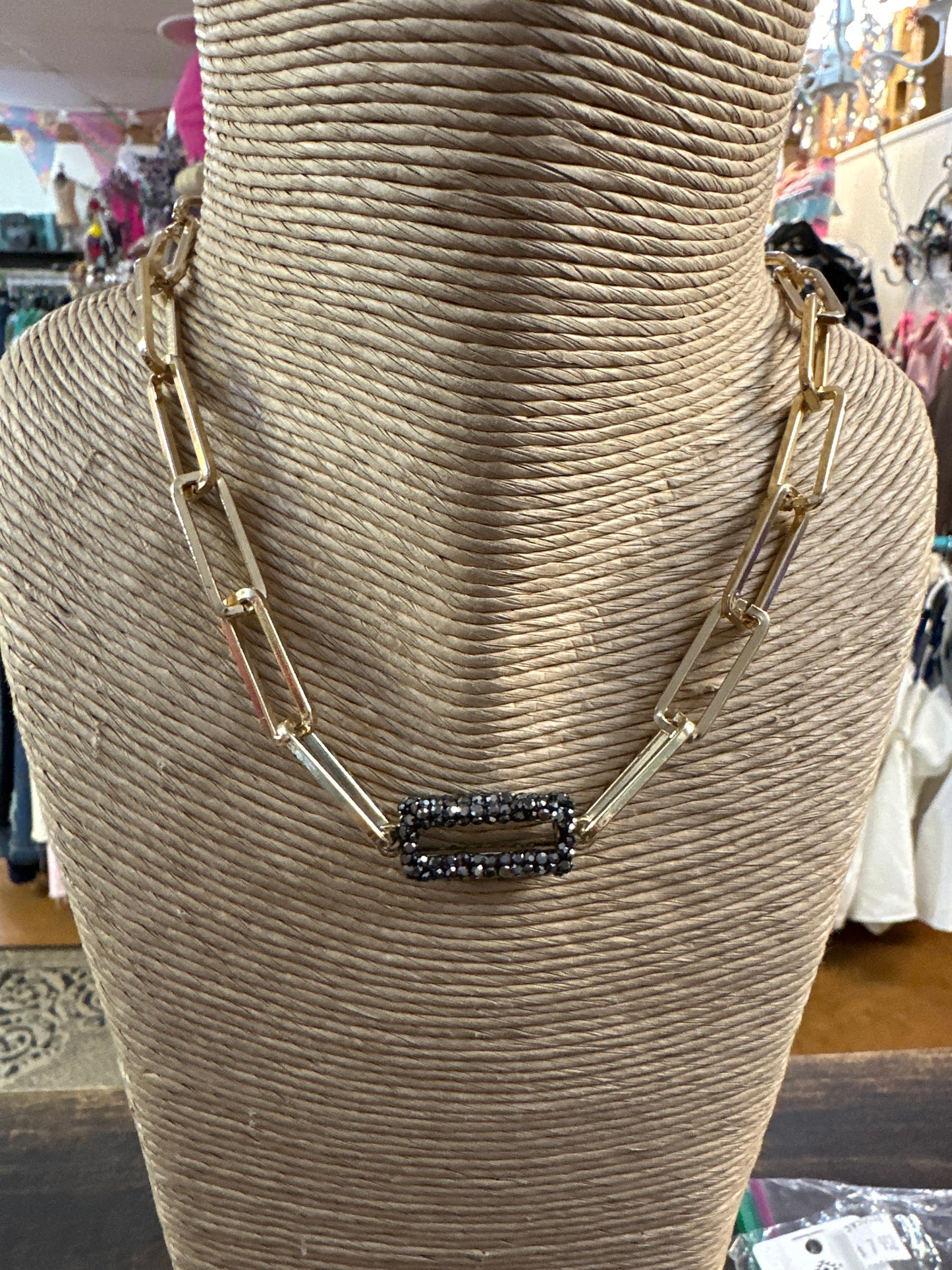 Gold paper clip necklace