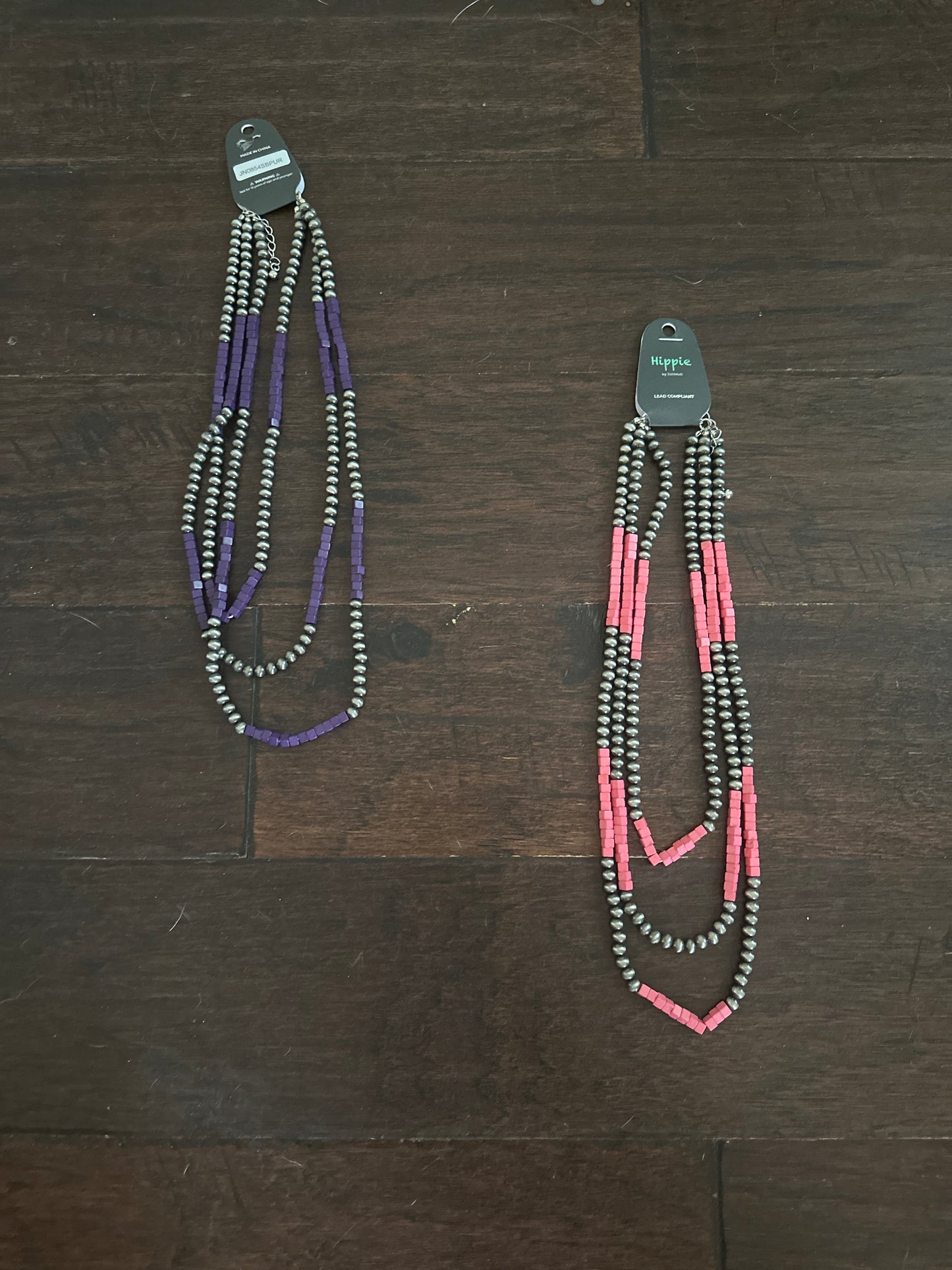 3 strand silver & sq color