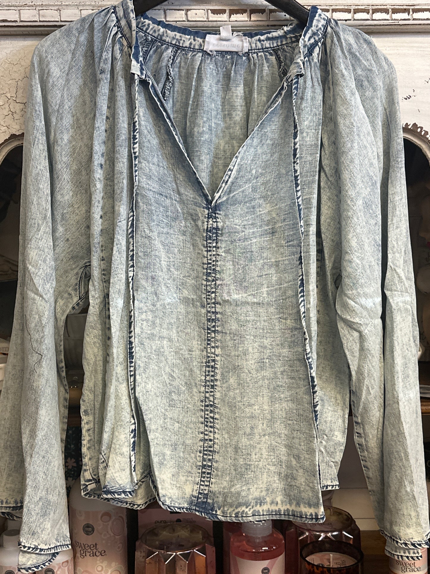 Denim peasant top