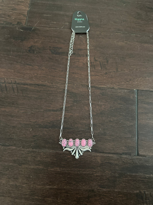 Pink medallion necklace