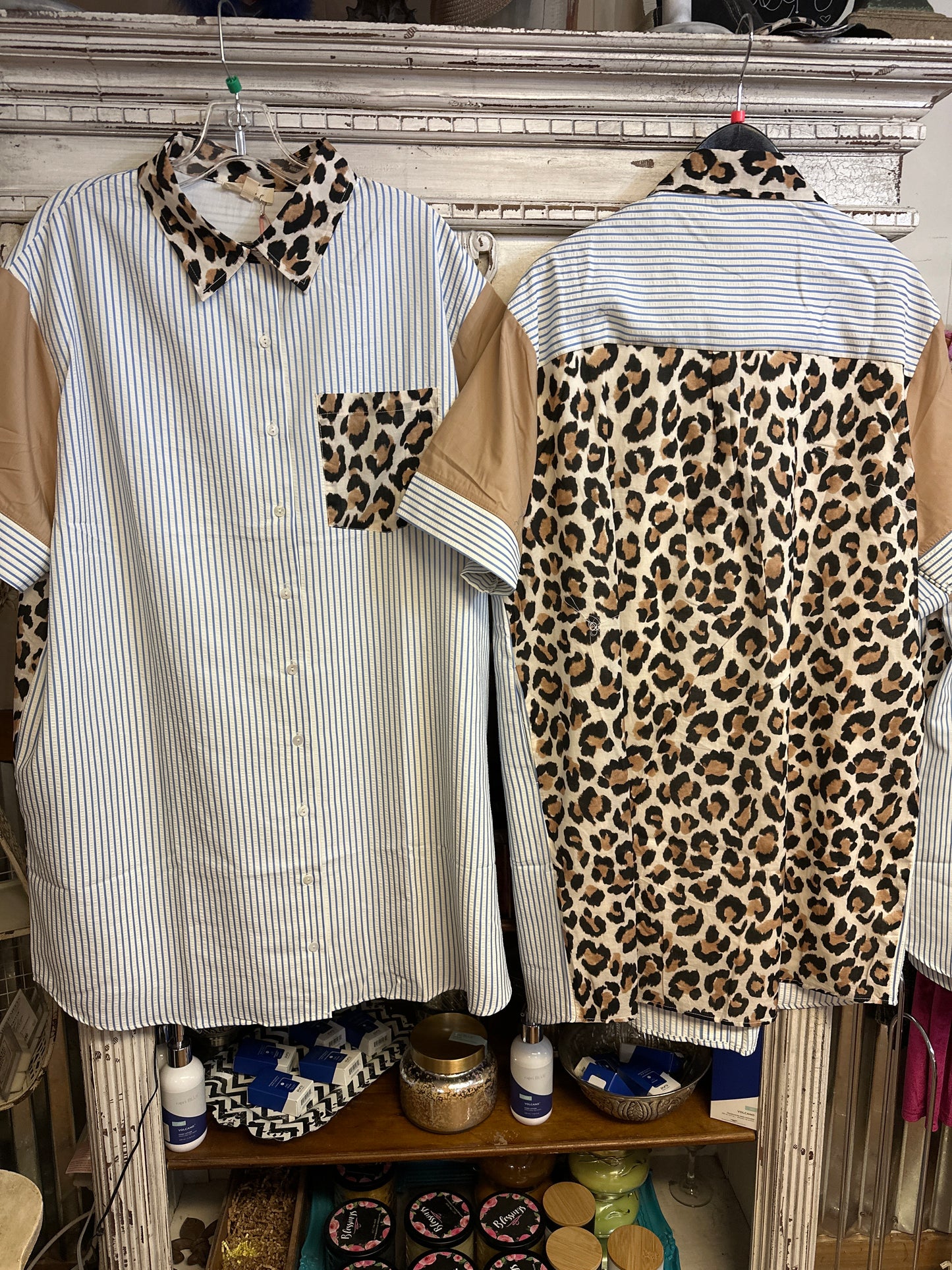 Leopard/ stripped shirt dress