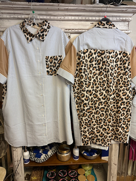 Leopard/ stripped shirt dress
