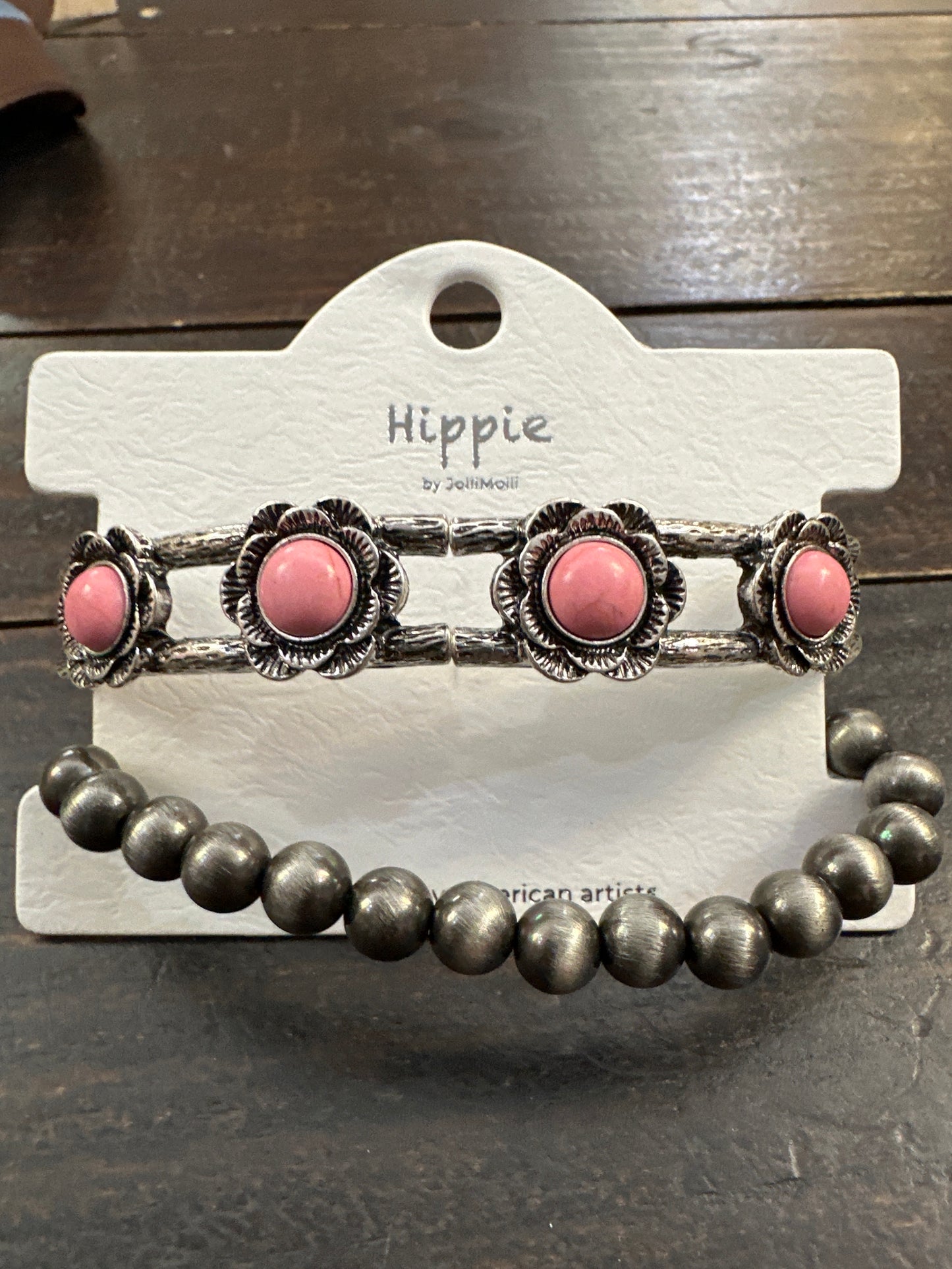 Pink and silver stretch bracelet