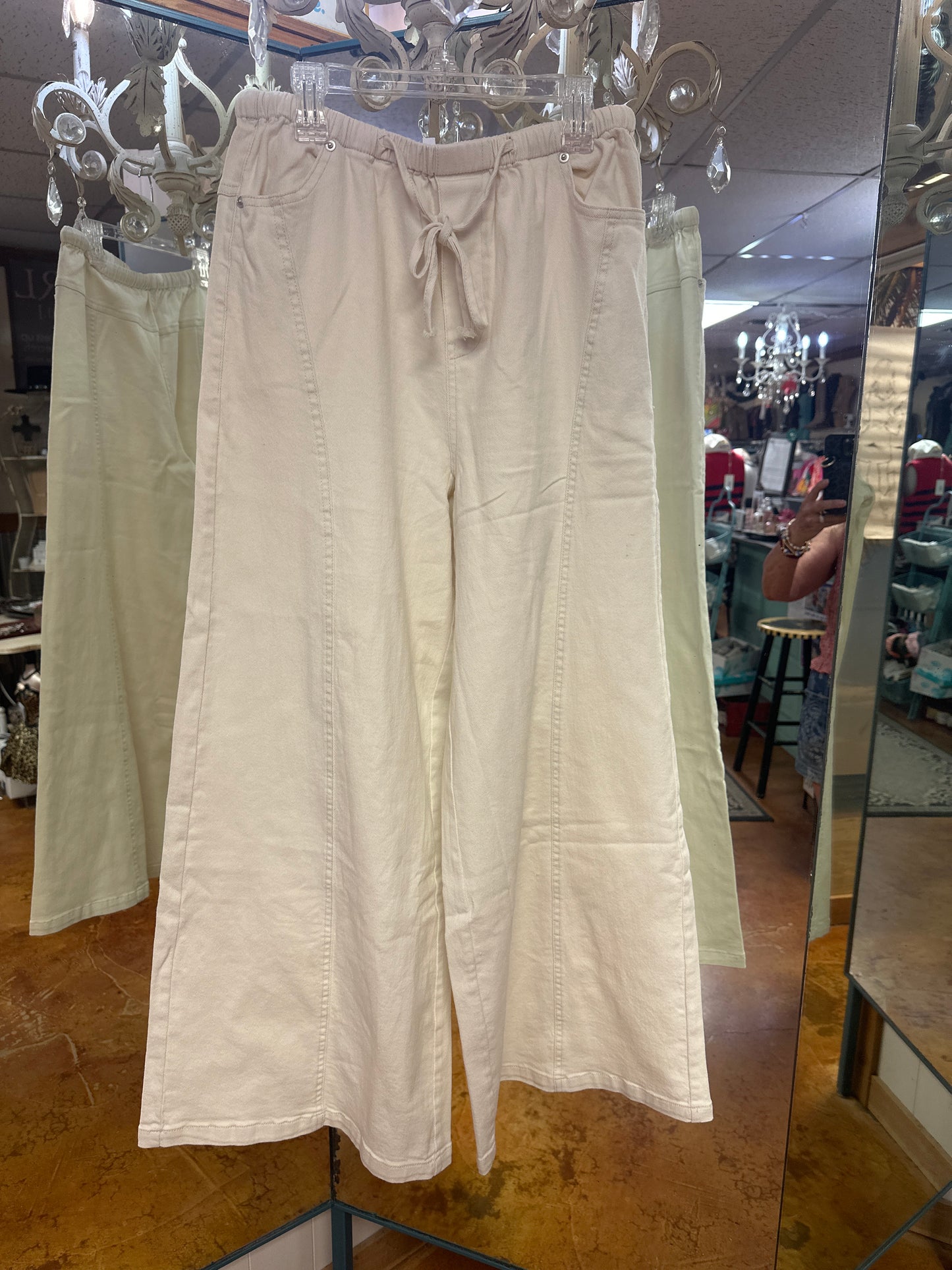 Cream drawstring pants
