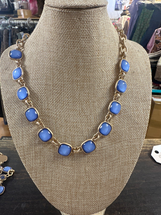 Cobalt & pearl gold necklace