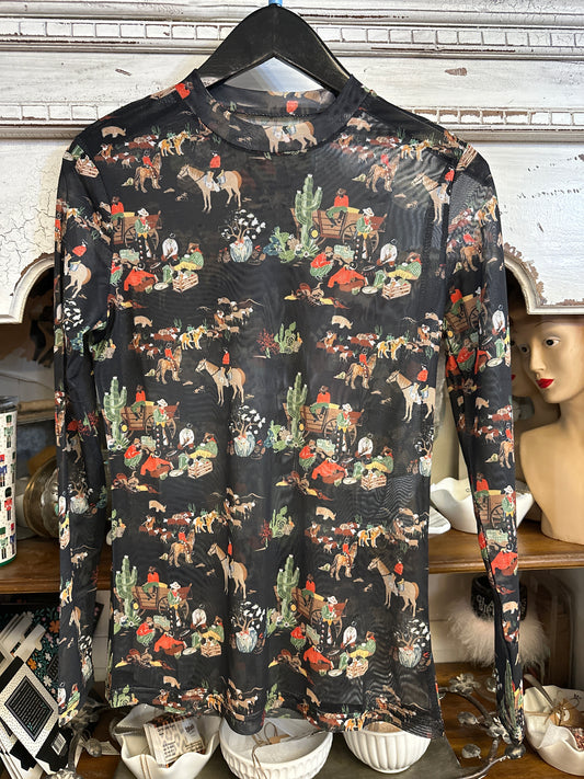 Vintage Mesh Cowboy print