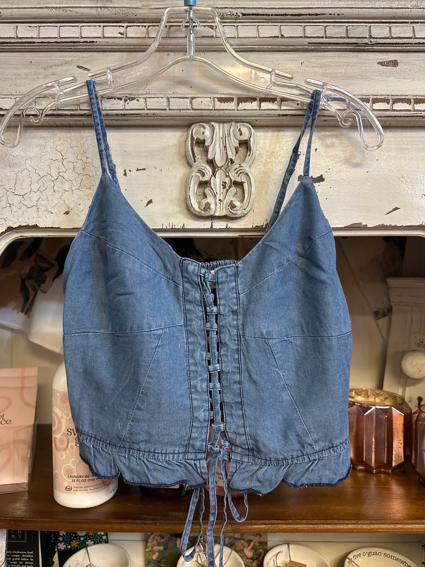 Laced denim tank