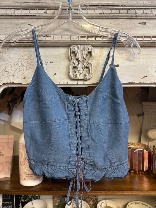 Laced denim tank