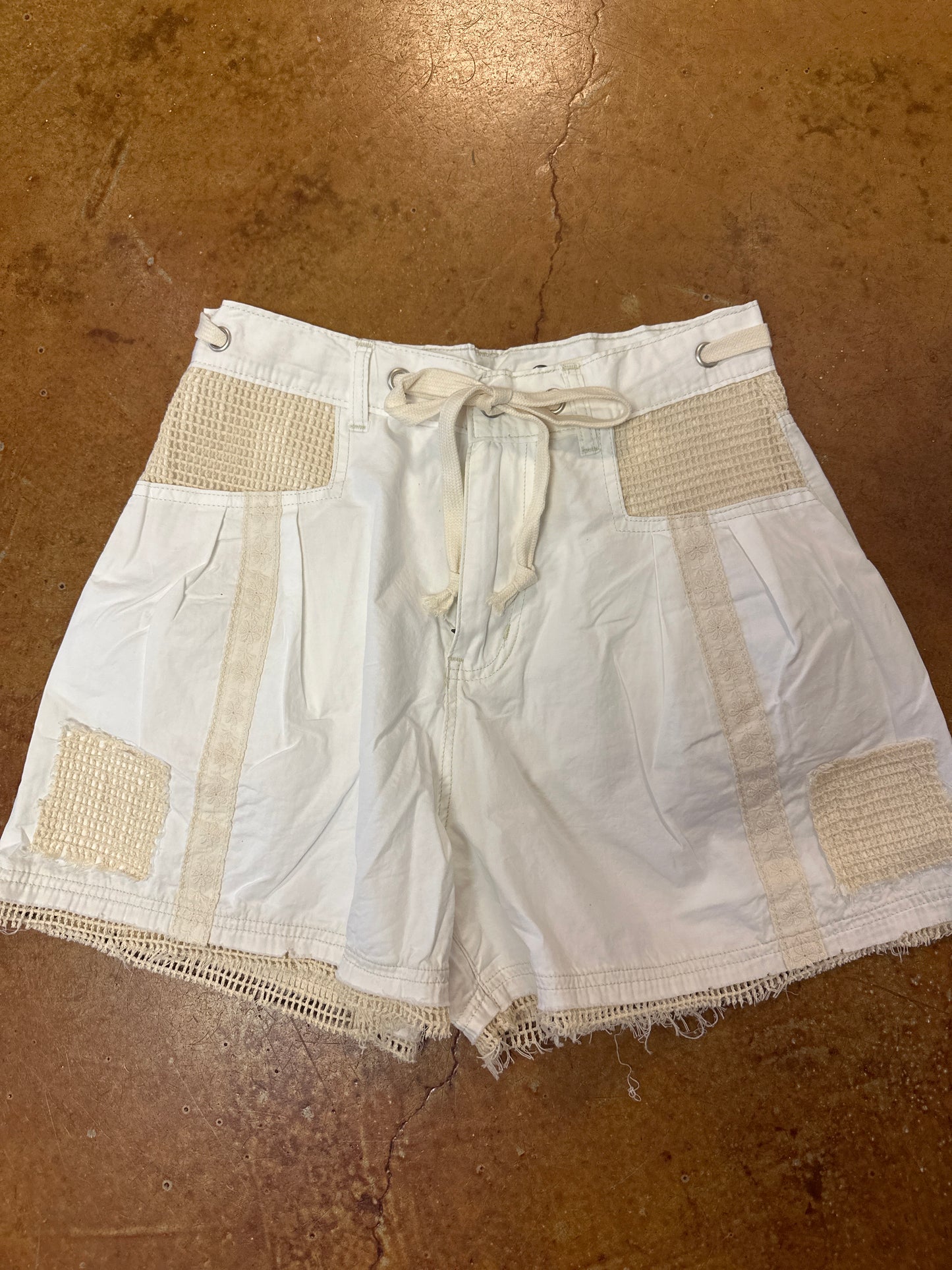 White drawstring shorts