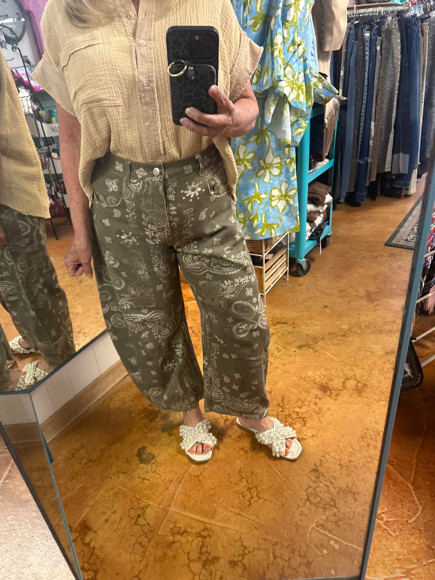 Olive paisley jean