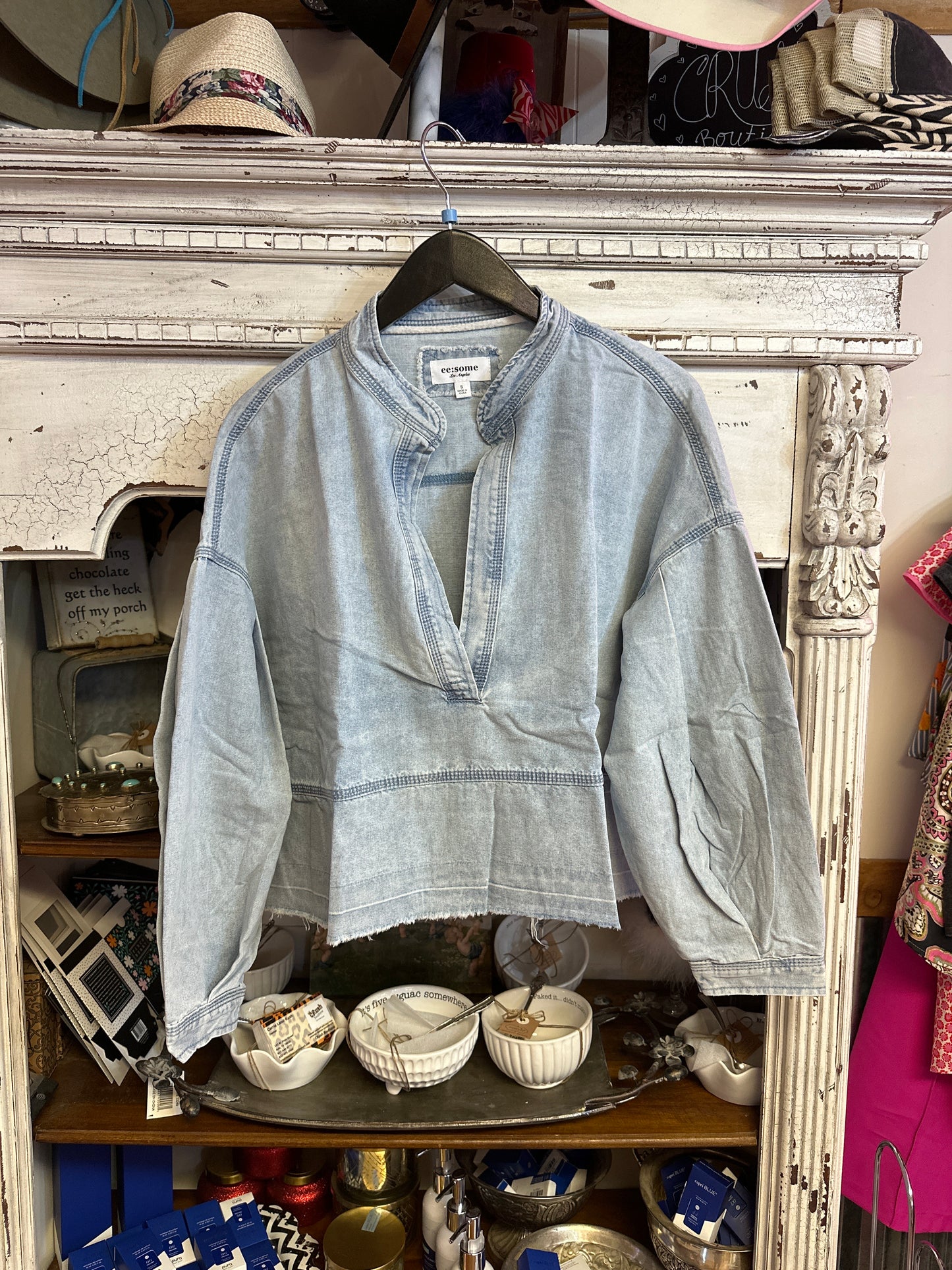 Denim v neck top