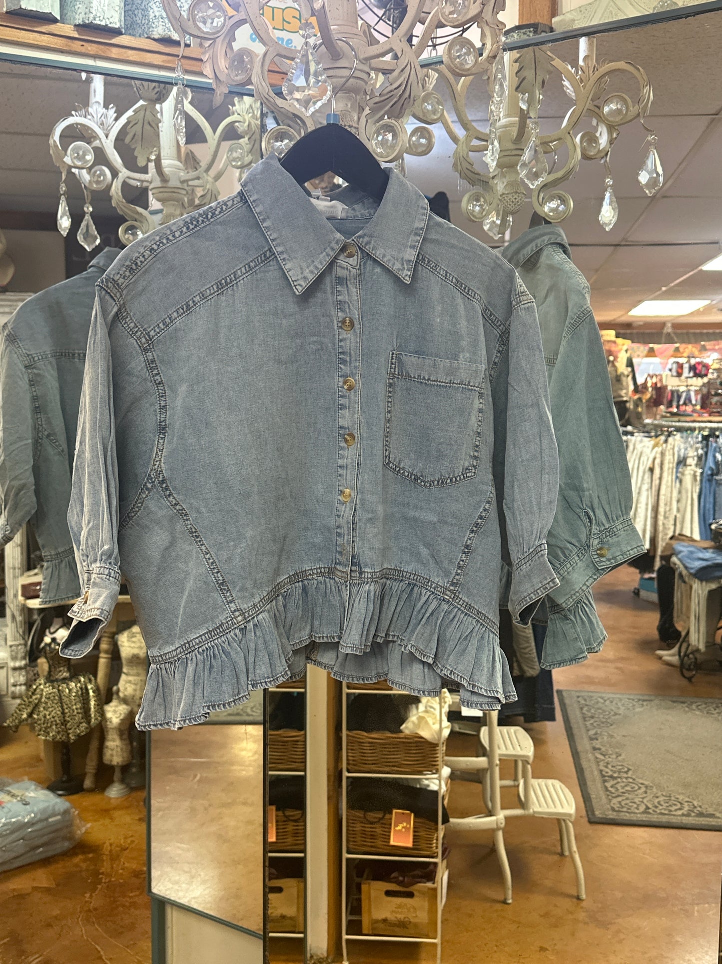 Ruffled crop denim top