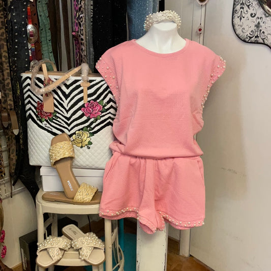 2 Piece Pearl Pink Short Set