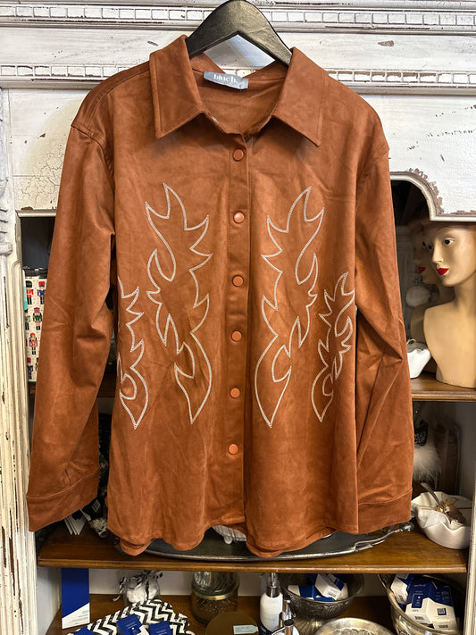Western suede-boot stitch snap shirt