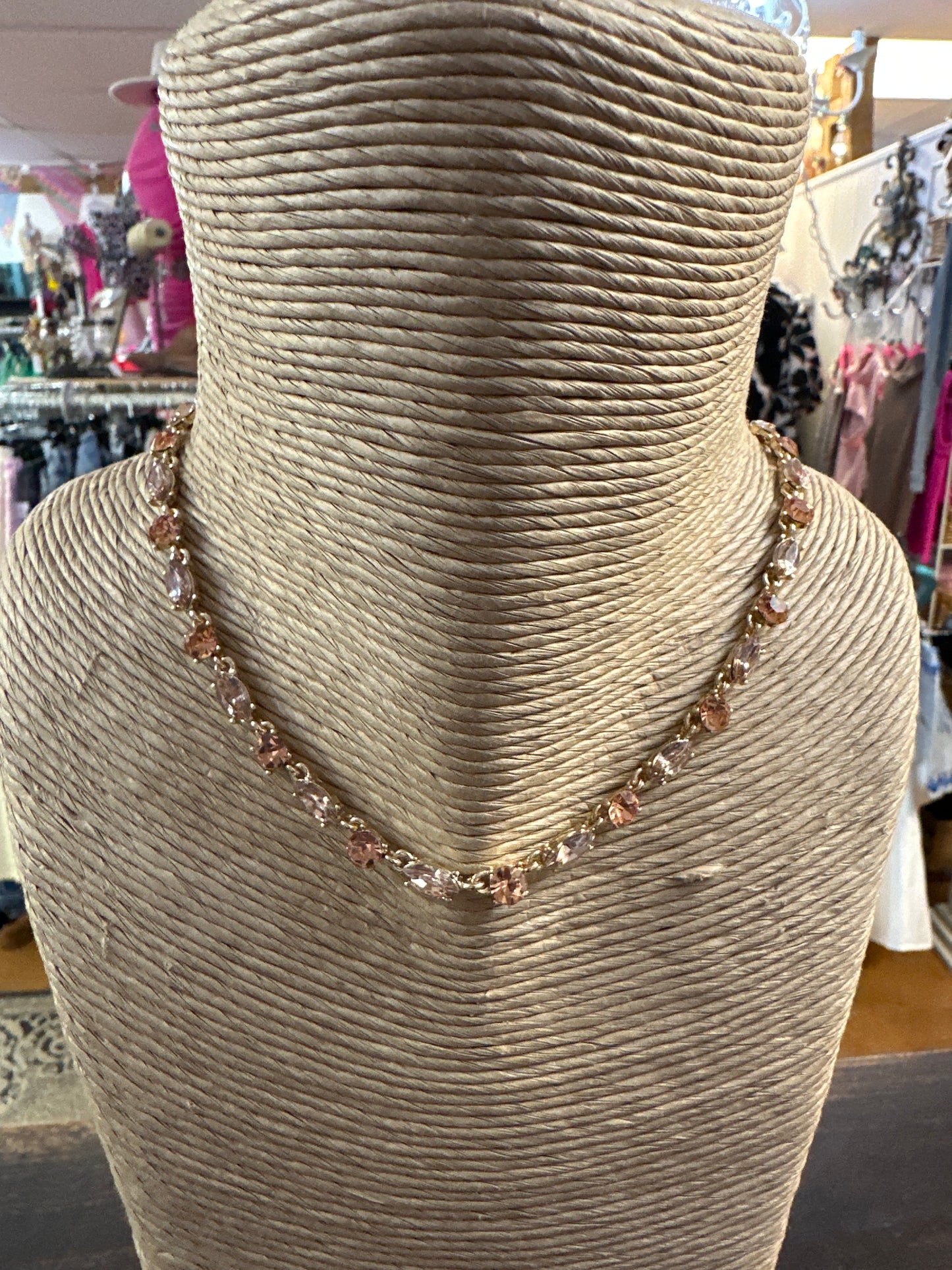 Pink & clear crystal necklace