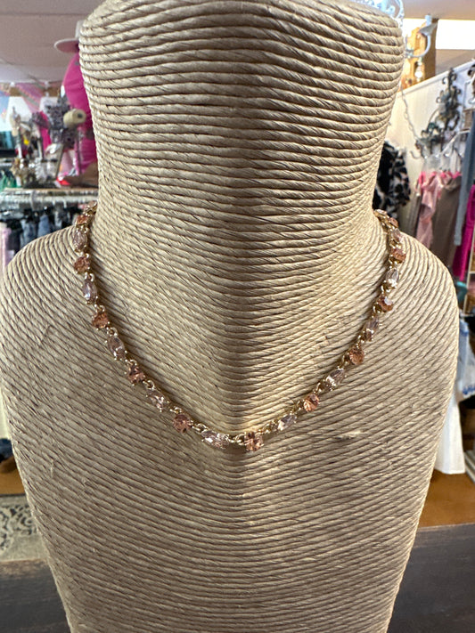 Pink & clear crystal necklace