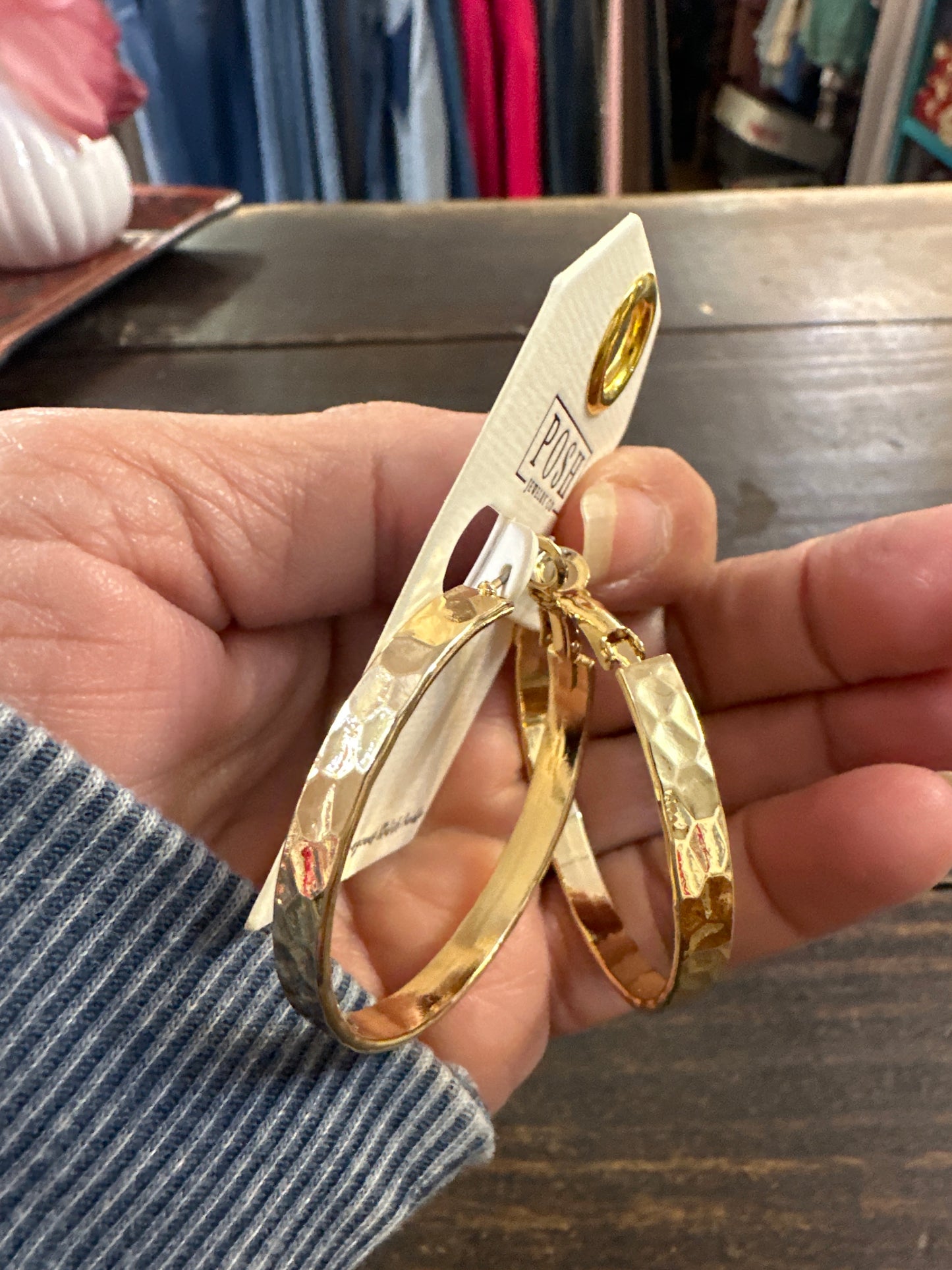 Hammered gold hoops