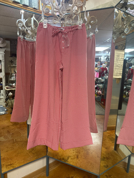 Red gingham drawstring pants