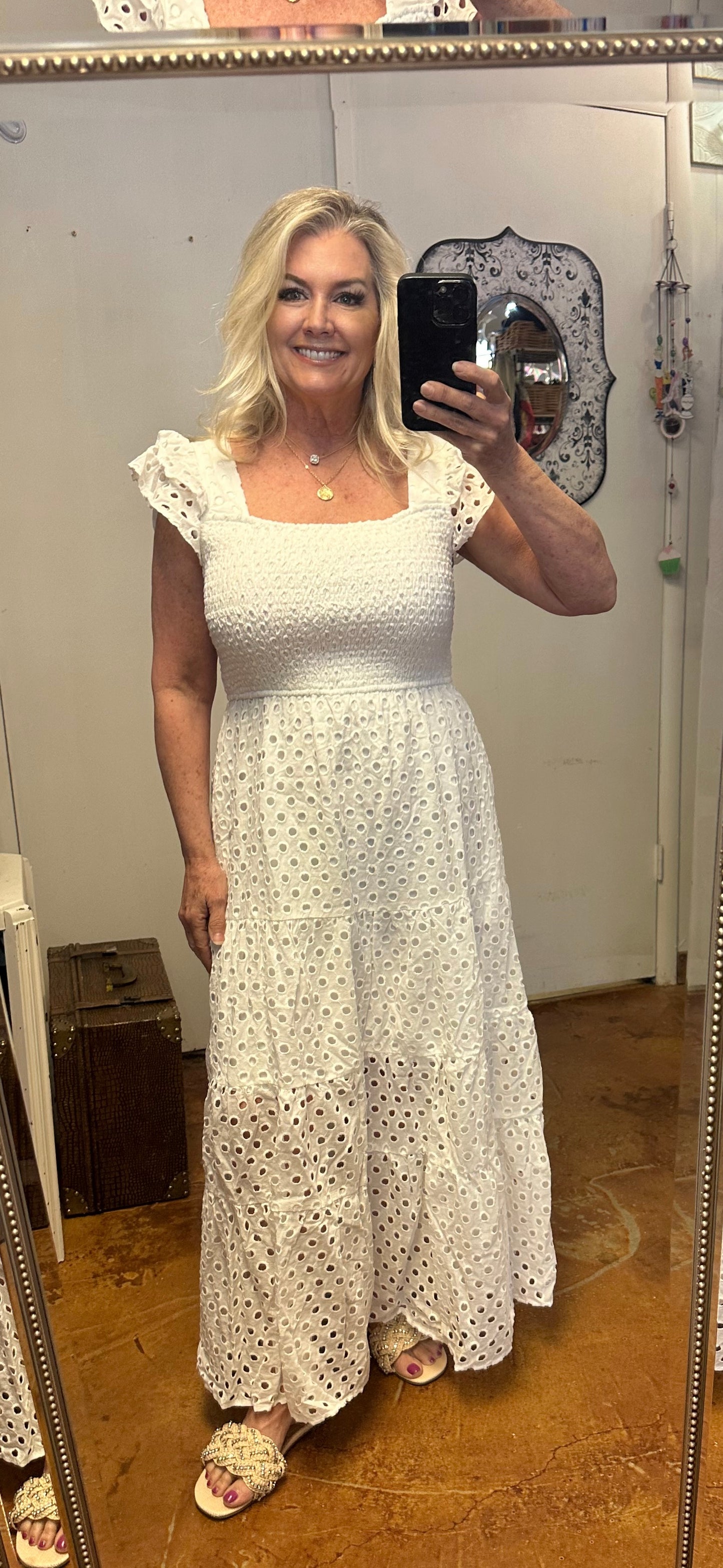 White eyelet tea length