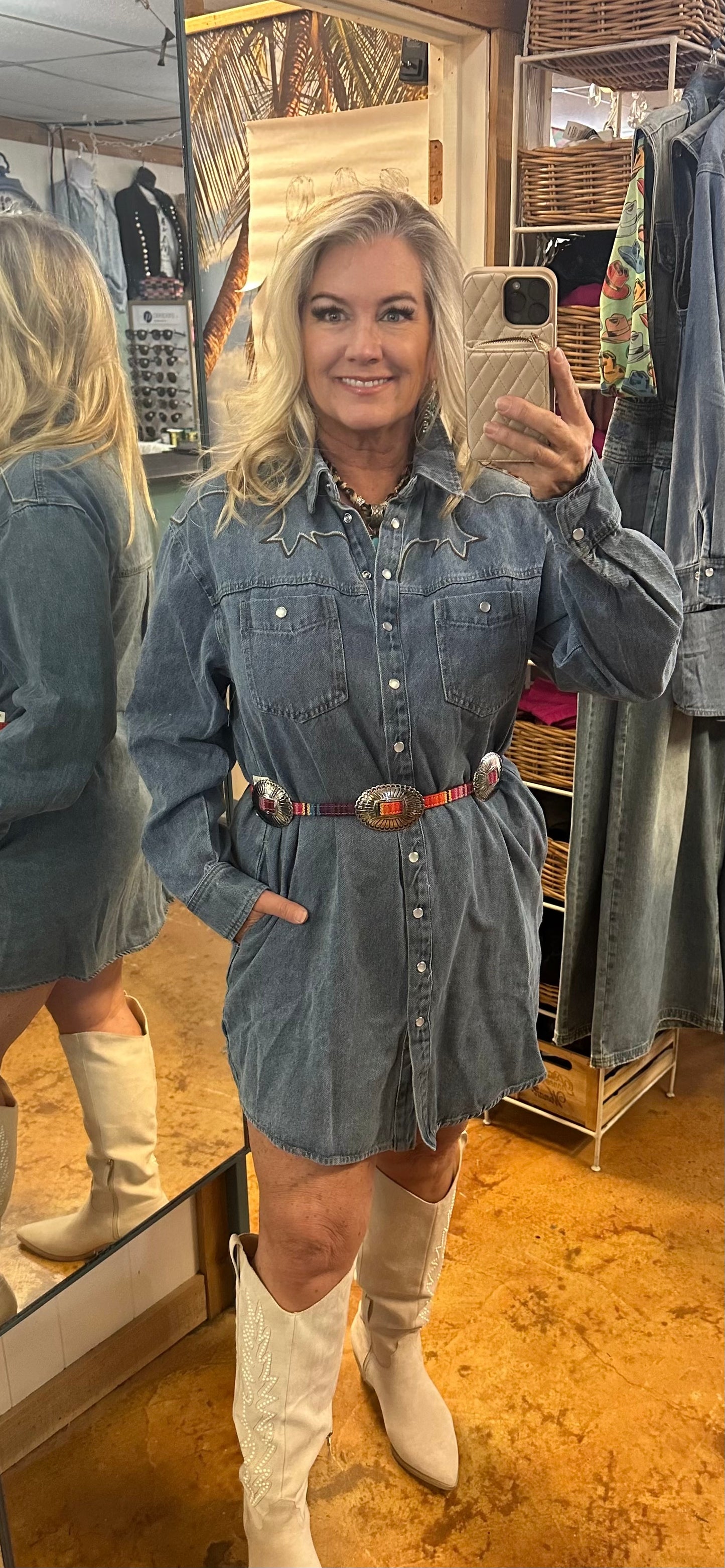 Denim pearl snap dress