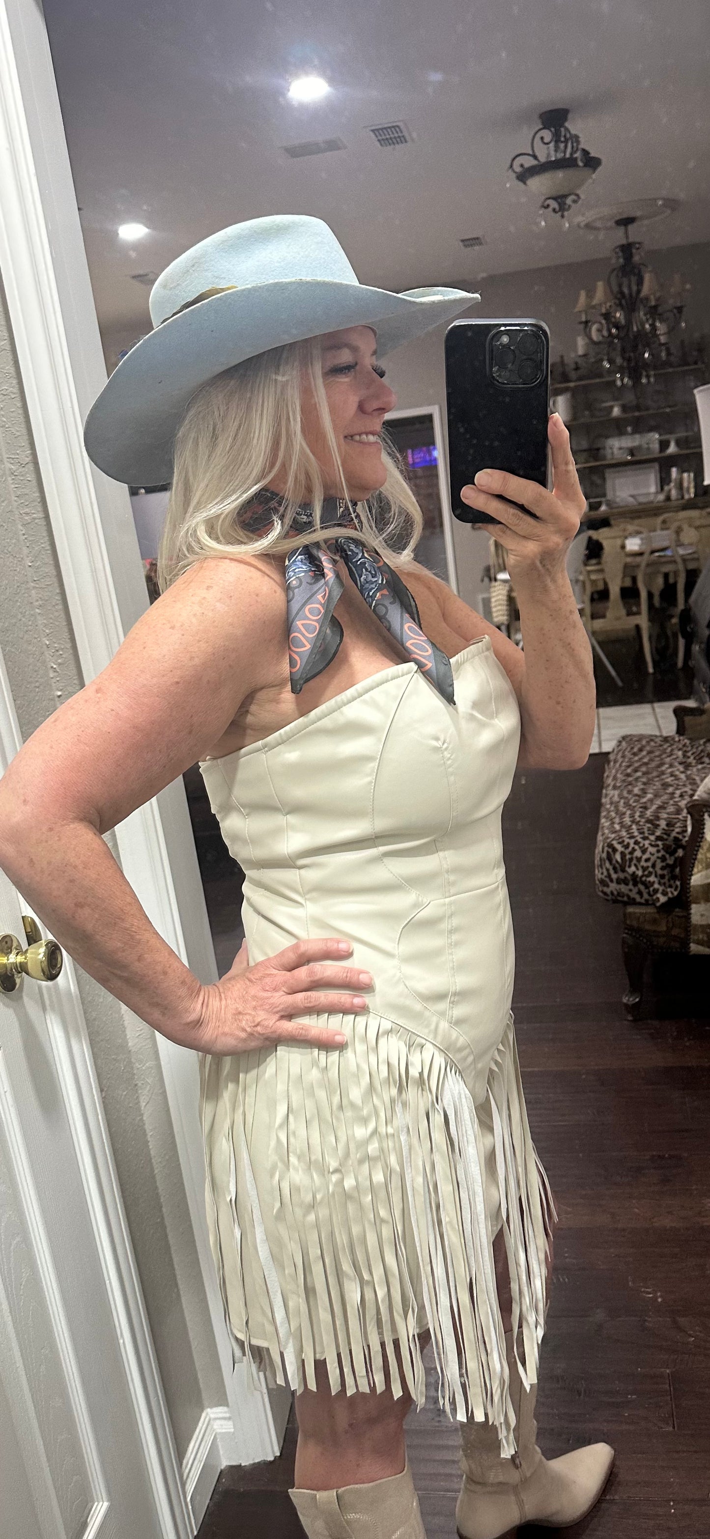 Stone pleather fringe dress