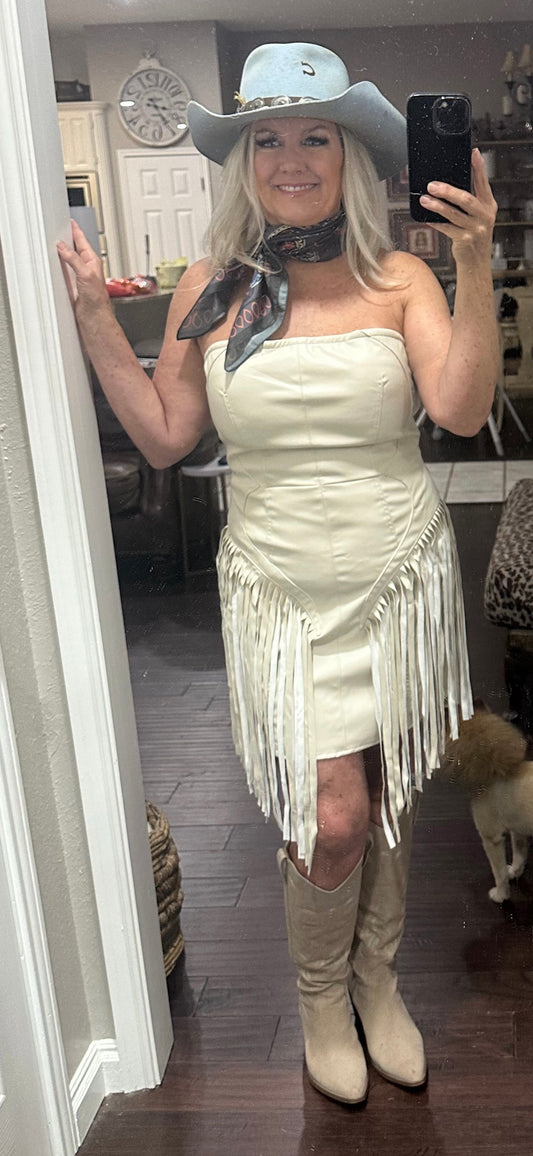 Stone pleather fringe dress