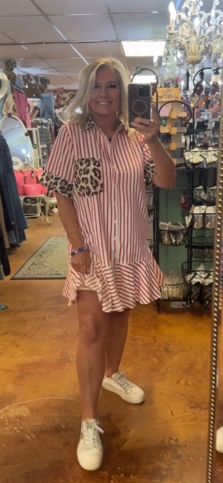 Leopard pocket striped dress