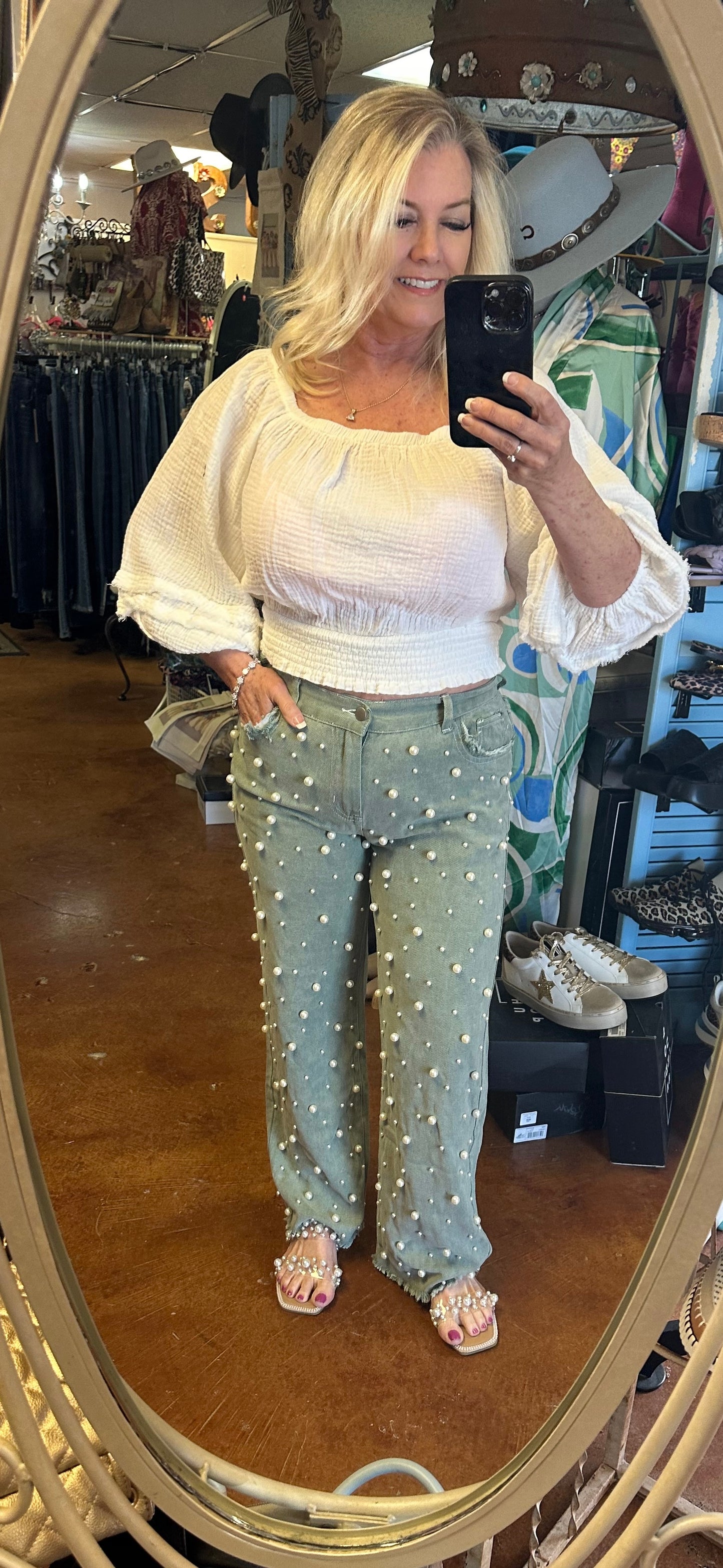 Pearl sage denim jeans
