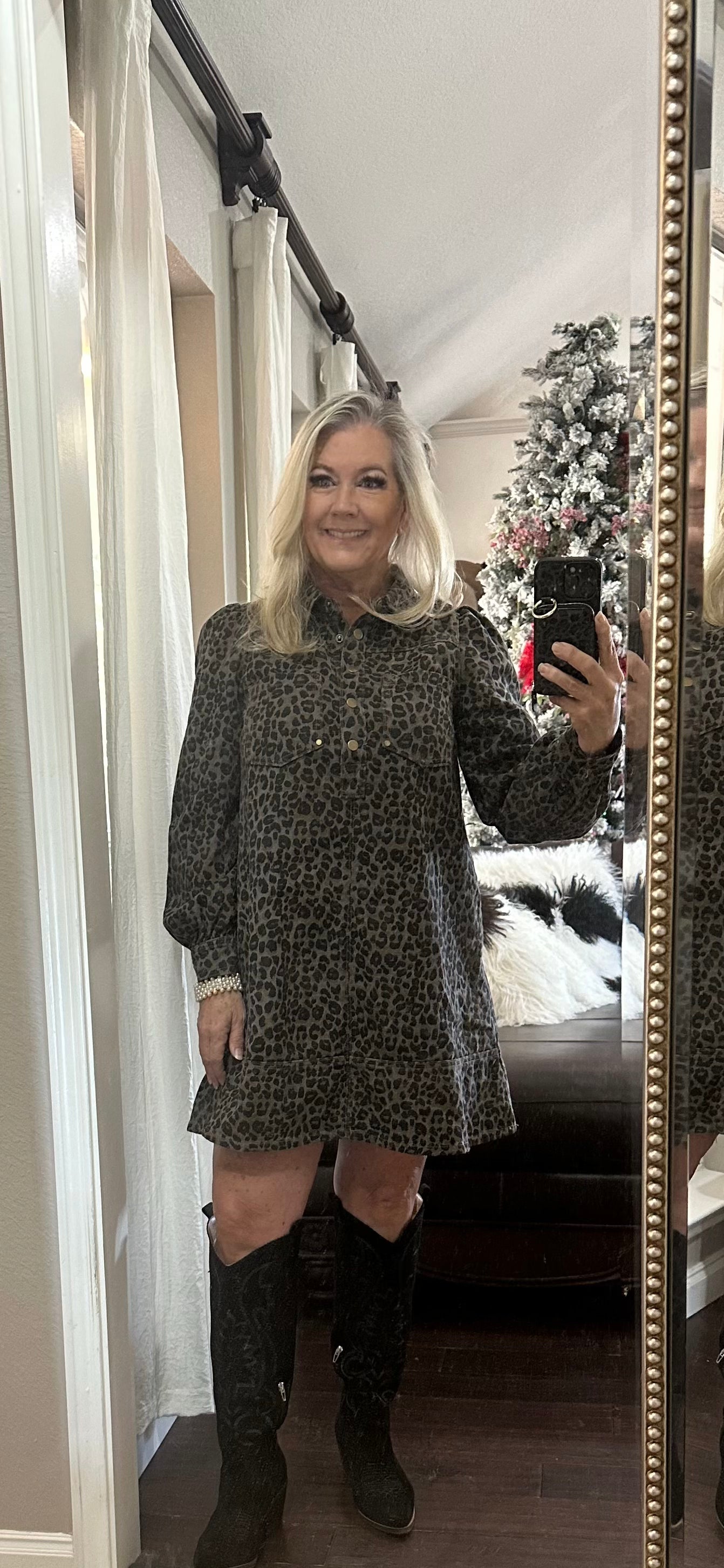 Leopard denim dress